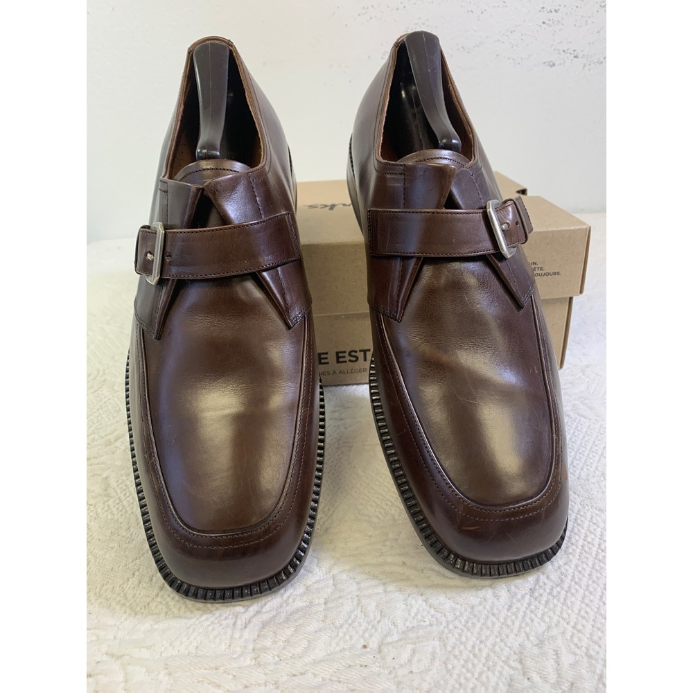 Brass Boot Mens Brown Leather‎ Monk Strap Loafers Square Toe Dress Shoes 9.5 M